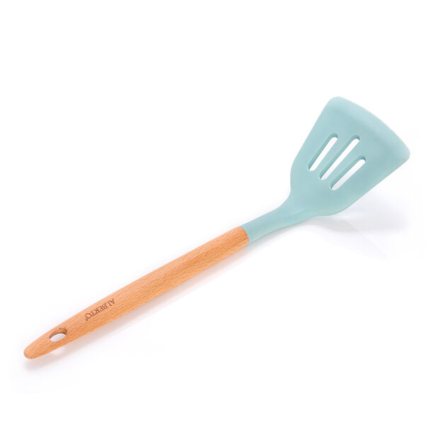 Alberto Silicone Slotted Turner With Wooden Handle Blue  image number 1