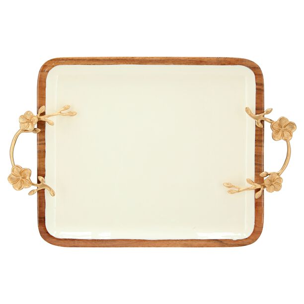 La Mesa Rectangle Serving Dish With Handle Large Out Enamel Gold 33X28Cm image number 2