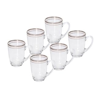 Tea Glass Set 6 Pieces Double Line Silver