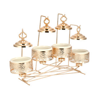 4 pieces Round Food Warmer Set With Candle Stand Gold 5"