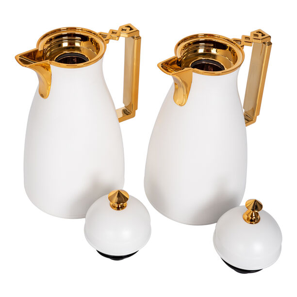 Dallaty 2 Pieces Plastic Vacuum Flask Koufa White & Gold 1L image number 2