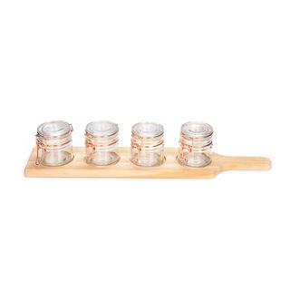 Alberto 4 Pieces Glass Mini Spice Jars With Copper Clip Lid And Wooden Rack