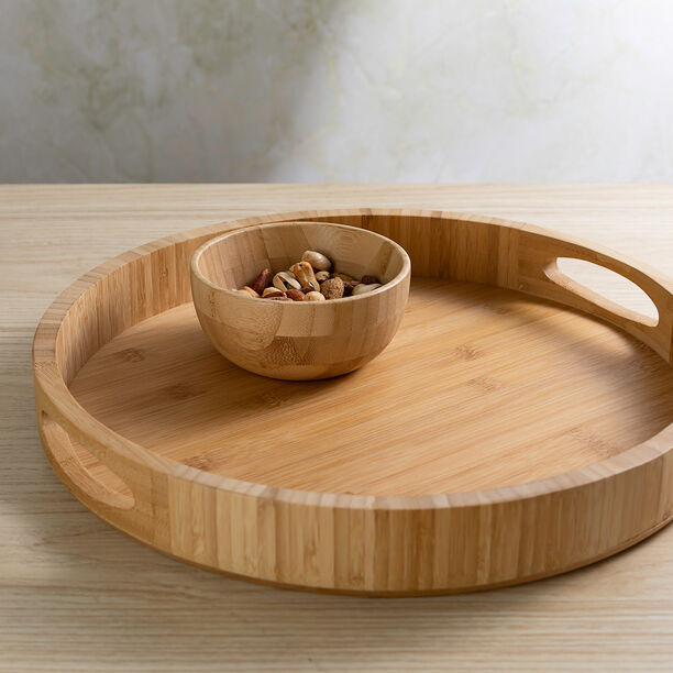 Bamboo Serving Tray Round Dia35 5cm