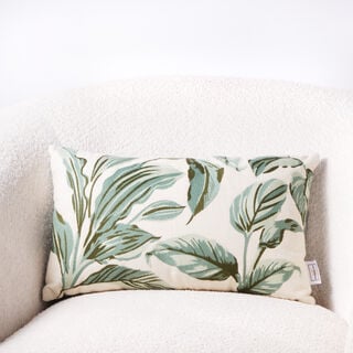 Boutique Blanche rectangular cotton pillow with leaves embroidery, green 45*35*15cm