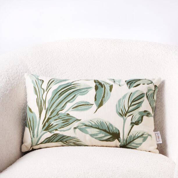 Boutique Blanche rectangular cotton pillow with leaves embroidery, green 45*35*15cm image number 3