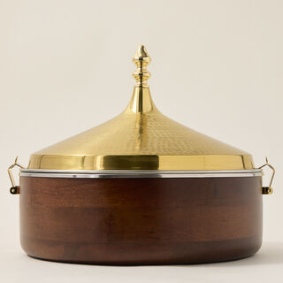FOOD WARMER ,WITH LID HAMMERED GOLD CO DIA