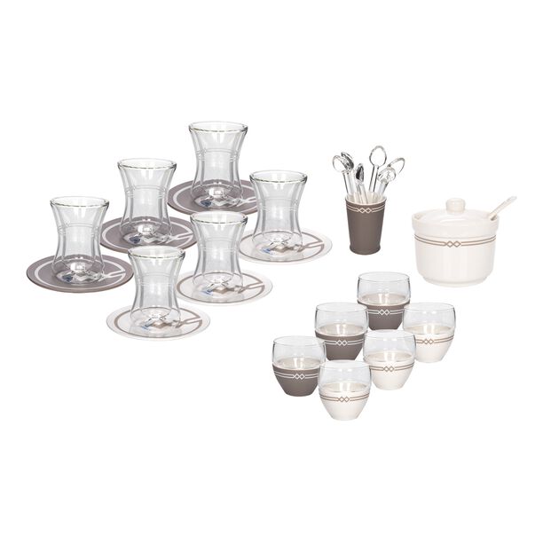 La Mesa 28 Pieces Porcelain Tea And Coffee Set Koufa White & Gray Serve 6 image number 0