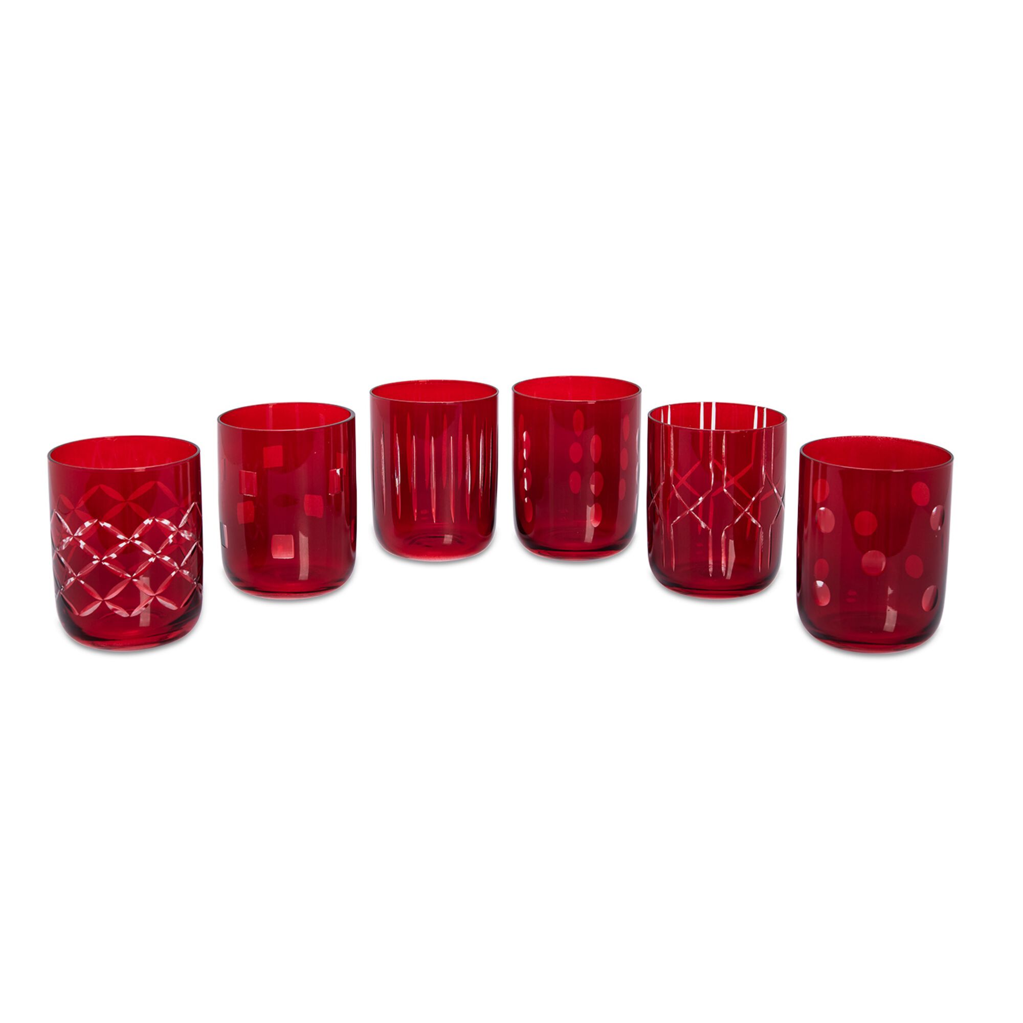 red glass tumblers