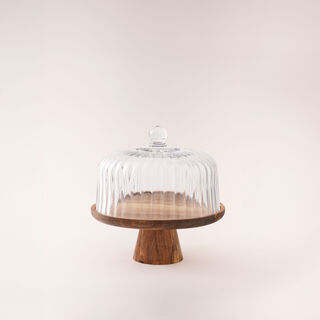 La Mesa cake stand dia 26cm with acacia wood stand and glass lid