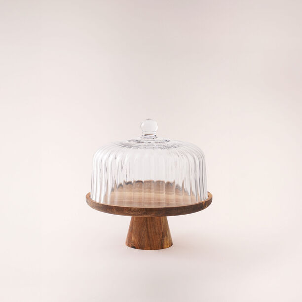 La Mesa cake stand dia 26cm with acacia wood stand and glass lid image number 0