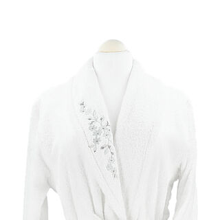 Embroidered shawl collar Bathrobe White Size L
