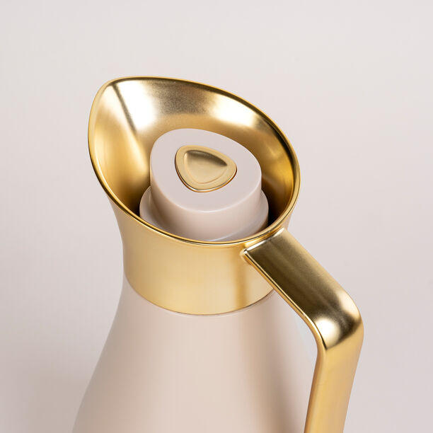 Dallaty steel vacuum flask beige with matt golden handle 1L image number 1
