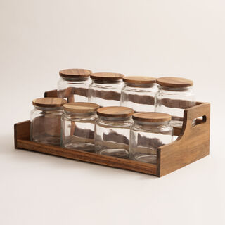 Alberto 9Pcs Glass Spice Jar Set With Wooden Stand