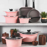 Alberto Tulip 12 Pieces Cast Aluminium Cookware Set With Glass Lids Pink image number 0