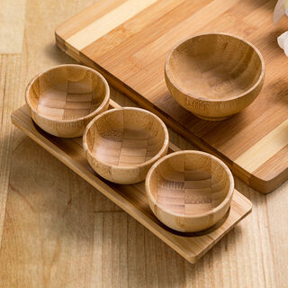 Alberto 3 Picese Bamboo Dip Bowls Set On Base