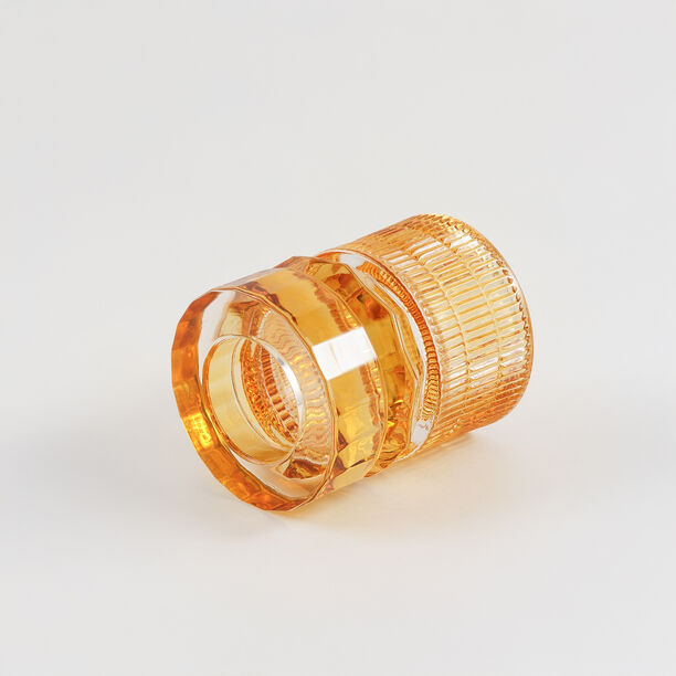 هومز حامل شموع مضلع زجاج 13.3*13.3*15.4سم، برتقالي image number 2