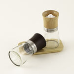 البرتو طقم مطحنة ملح وفلفل زجاج مع قاعدة خشبية 16.5*8.5*14.7 سم image number 1