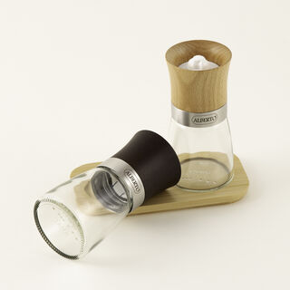 البرتو طقم مطحنة ملح وفلفل زجاج مع قاعدة خشبية 16.5*8.5*14.7 سم
