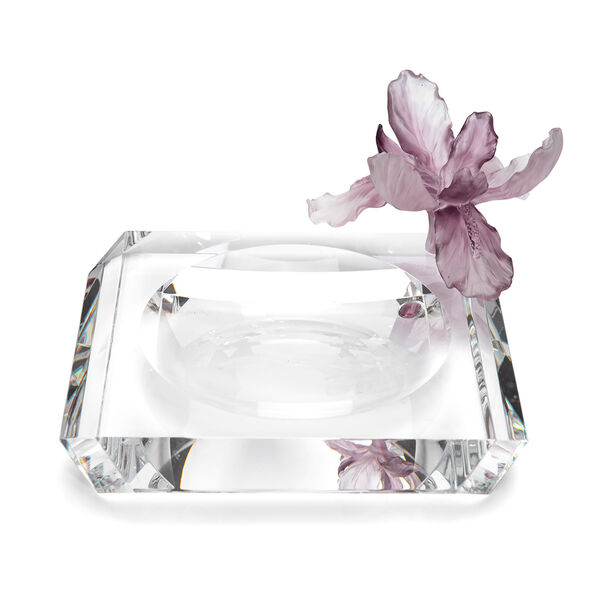 Glass Round Ashtray Crystal Flower Purple image number 1