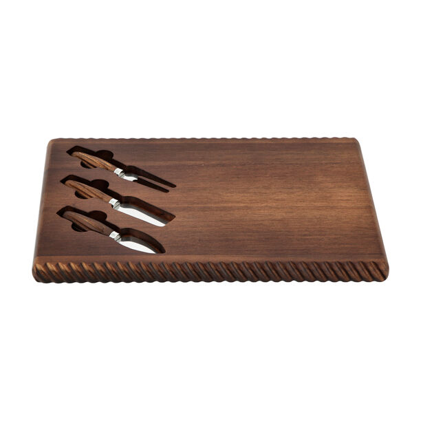 Acacia Wood Cheese Board With 3 Pieces Knife Set Walnut  image number 2