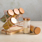 Alberto 6 Pieces Glass Spice Jars With Copper Clip Lid And Metal Stand image number 4