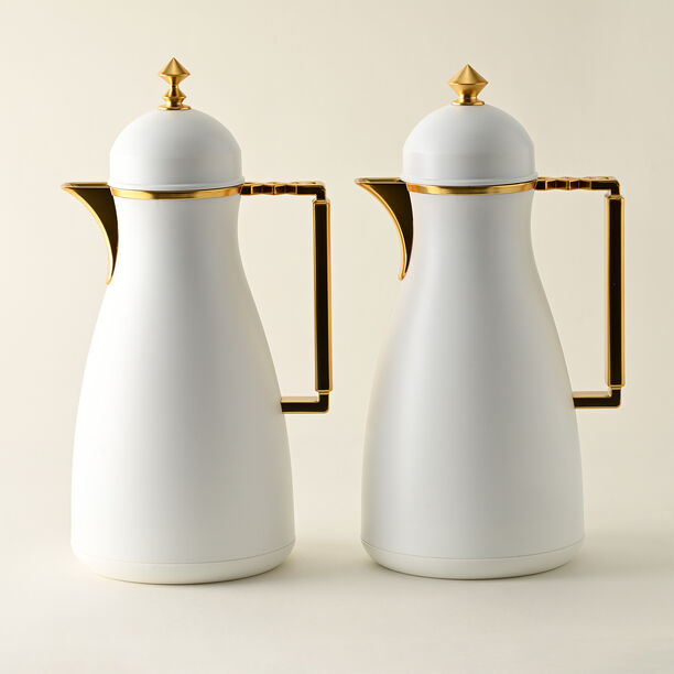 Dallaty 2 Pieces Plastic Vacuum Flask Koufa White & Gold 1L image number 0