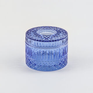 هومز علبة مناديل زجاج أزرق كحلي 16*16*11 سم