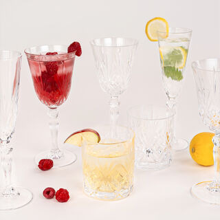 Rcr Set Melodia 18 RCR Melodia Italian Crystal Tumblers Goblet Flute Stem Glasses Set 18 Pieces