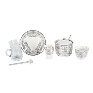 Zukhroof 28 Pieces Porcelain Tea And Coffee Set Danteel Silver Serve 6