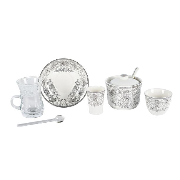 Zukhroof 28 Pieces Porcelain Tea And Coffee Set Danteel Silver Serve 6 image number 1