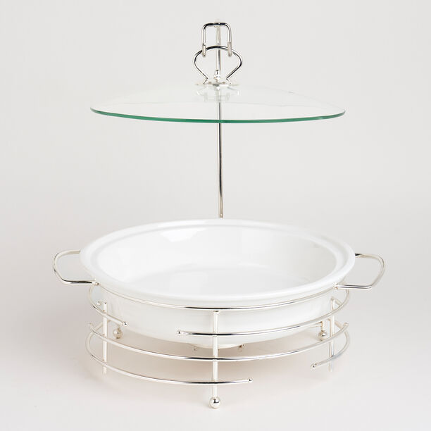 Round Food Warmer With Candle Stand Silver 12" image number 0