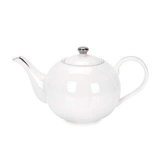 English Tea Pot White Silver Rim