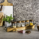  GLASS SPICE JARS ON ACACIA WOOD RACK image number 0