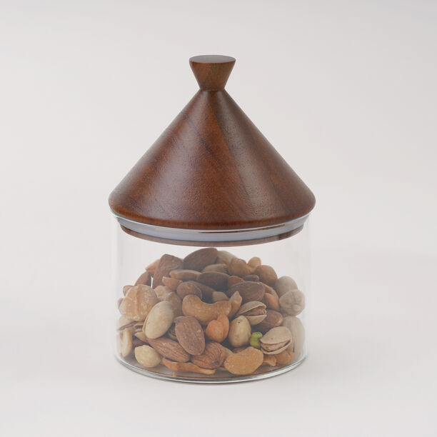 دلتي سكرية زجاجية بغطاء خشبي 10*10*15سم image number 0