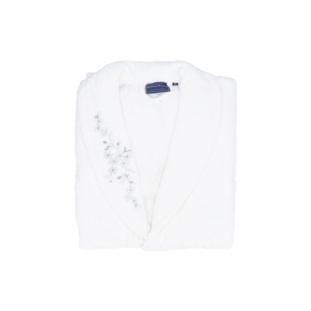 Embroidered shawl collar Bathrobe White Size L image number 0