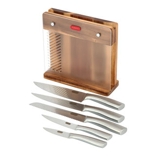 Alberto Rubber Wood Knife Block With5 Stanless Steel Knives Set