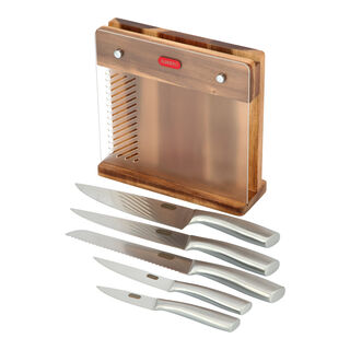 Alberto Rubber Wood Knife Block With5 Stanless Steel Knives Set
