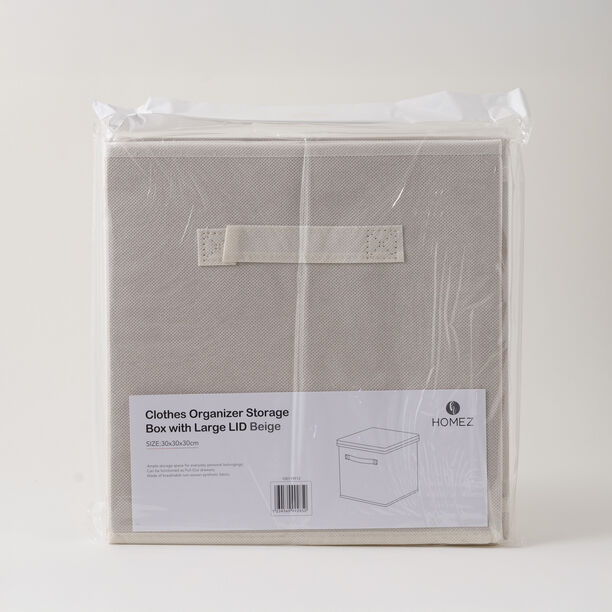 Homez Clothes Organizer Storage Box Polyester, Beige 34*34*25Cm image number 4