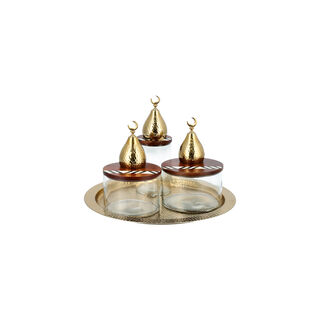 Tray Set With 3 Glass Pot & Wooden