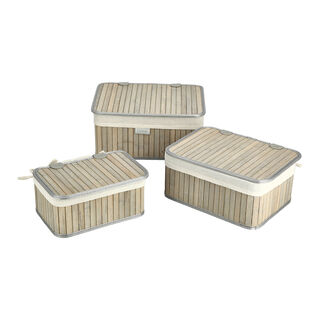 Cottage grey bamboo basket set with lid 3 pcs