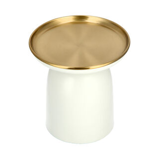 Side Table Metal White Base Gold Top