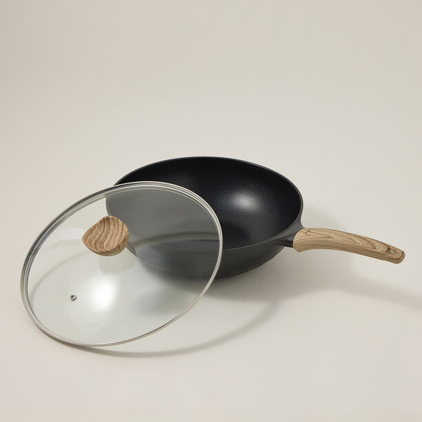 Alberto Non Stick Wok Pan With Glass Lid Black Color image number 2