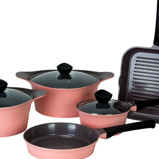 Alberto Tulip Aluminium Cookware Set 8Pcs With Glass Lids Pink Color