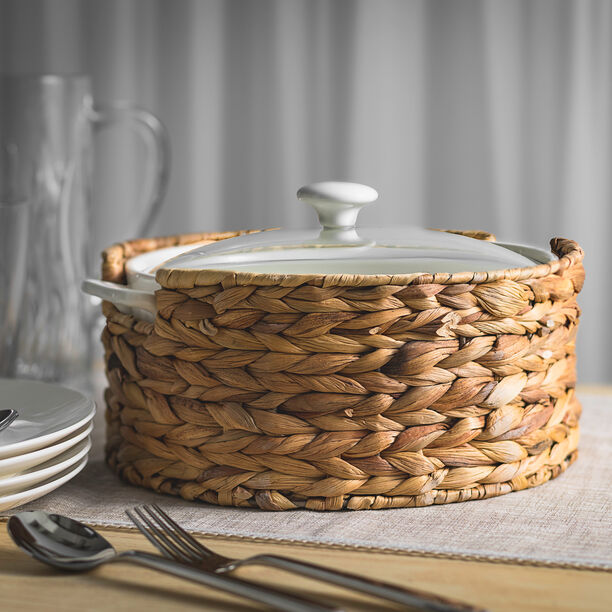 Round Casserole 12" With Lid And Sea Grass Basket image number 0