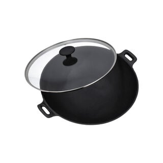 Cast Iron Wok With Glass Lid And Grate