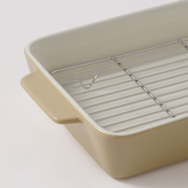 Alberto ceramic baking pan with metal grid 2000ml 32*19.7*6cm, beige image number 2