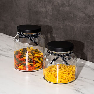 Alberto Glass Storage Jar With Metal Lid & Ribbon V:1650Ml
