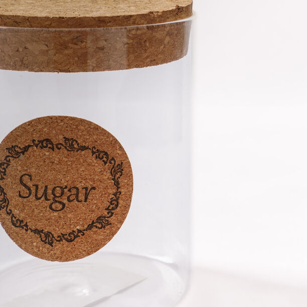 Alberto glass storage jar with cork lid & sugar sticker image number 1