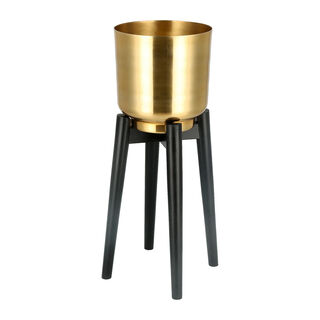 Planter Gold With Wood Stand Gold
