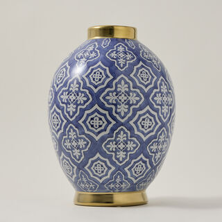 Vase Blue Pattern With Gold 23 *23 * 31 cm